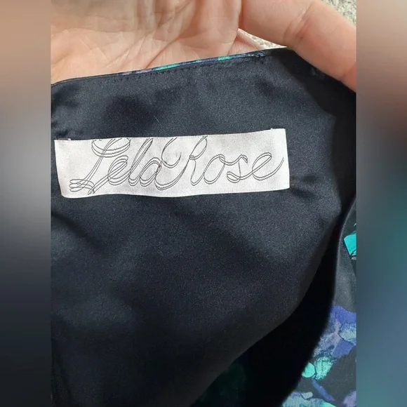 Lela Rose Black and Blue Floral Silk Midi Dress size 12 - Picture 2 of 8